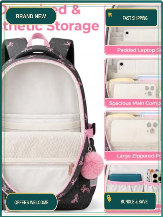 Cute Floral Print Backpack for Teen Girls, Large Capacity Multi-Pocket School